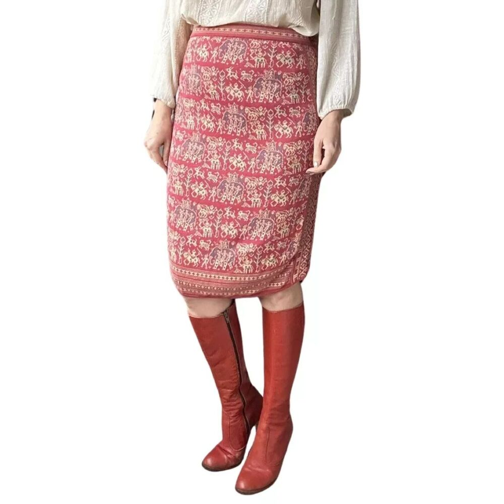Peruvian Connection Skirt Women's Medium Pink Elephant Print Pima Cotton Knit